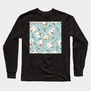 Watercolor pattern with cotton flowers Long Sleeve T-Shirt